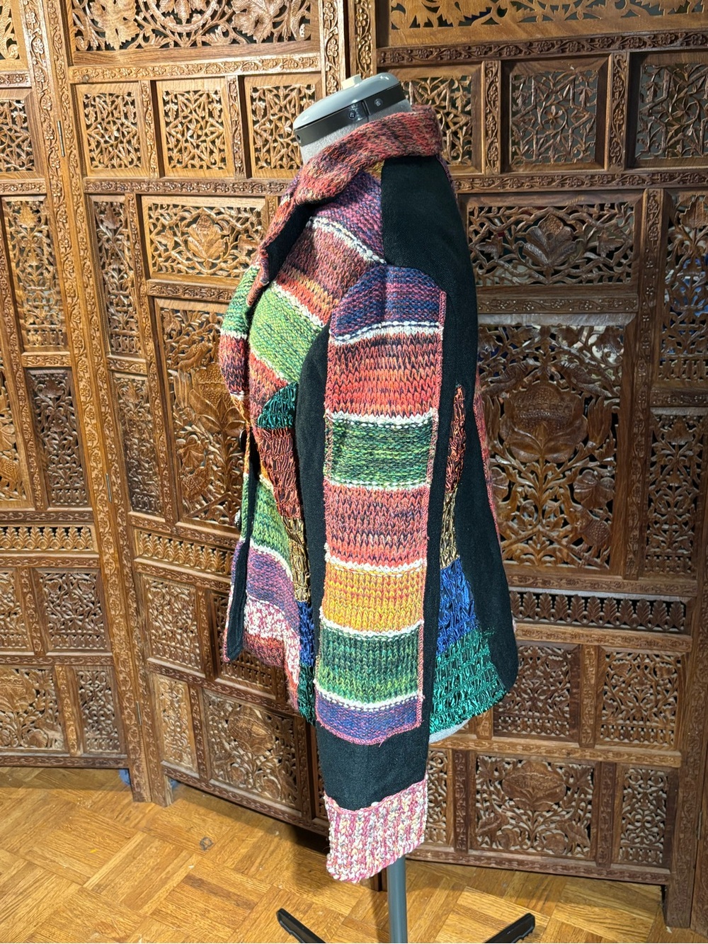 Emma G Multicolor Striped Knit Patchwork Cardigan - Button Front - Picture 3 of 5